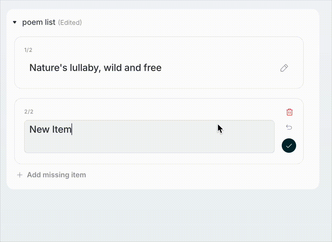 List editing options in Workstation tasks