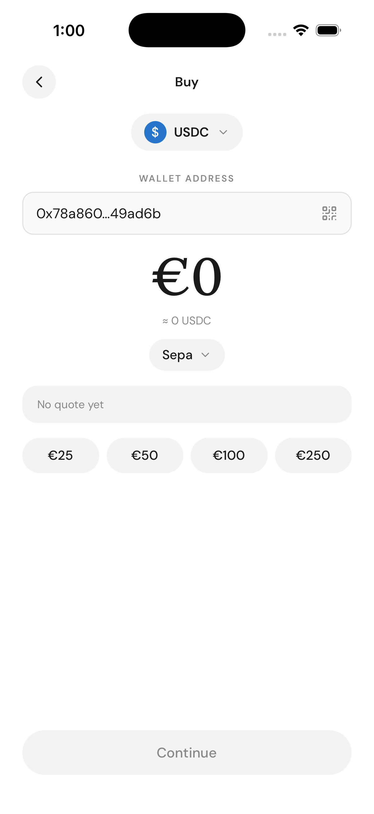 On-ramp buy entry screen