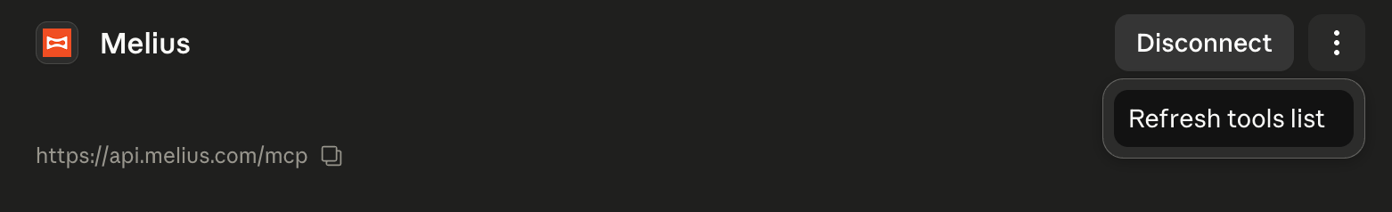 Refresh the tools list from the connector's triple-dot menu