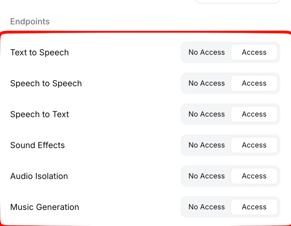ElevenLabs API key endpoint permissions