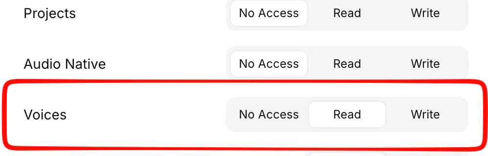 ElevenLabs API key Voices permission