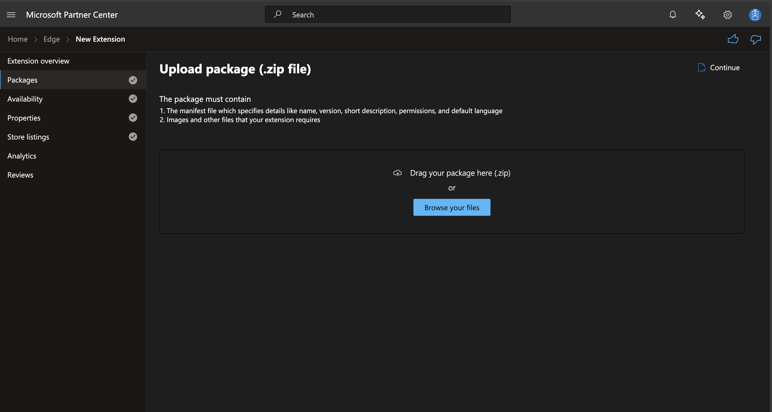 Upload package screen