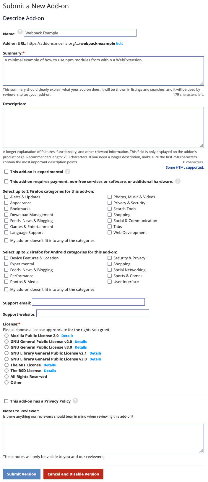 Describe Add-on Page
