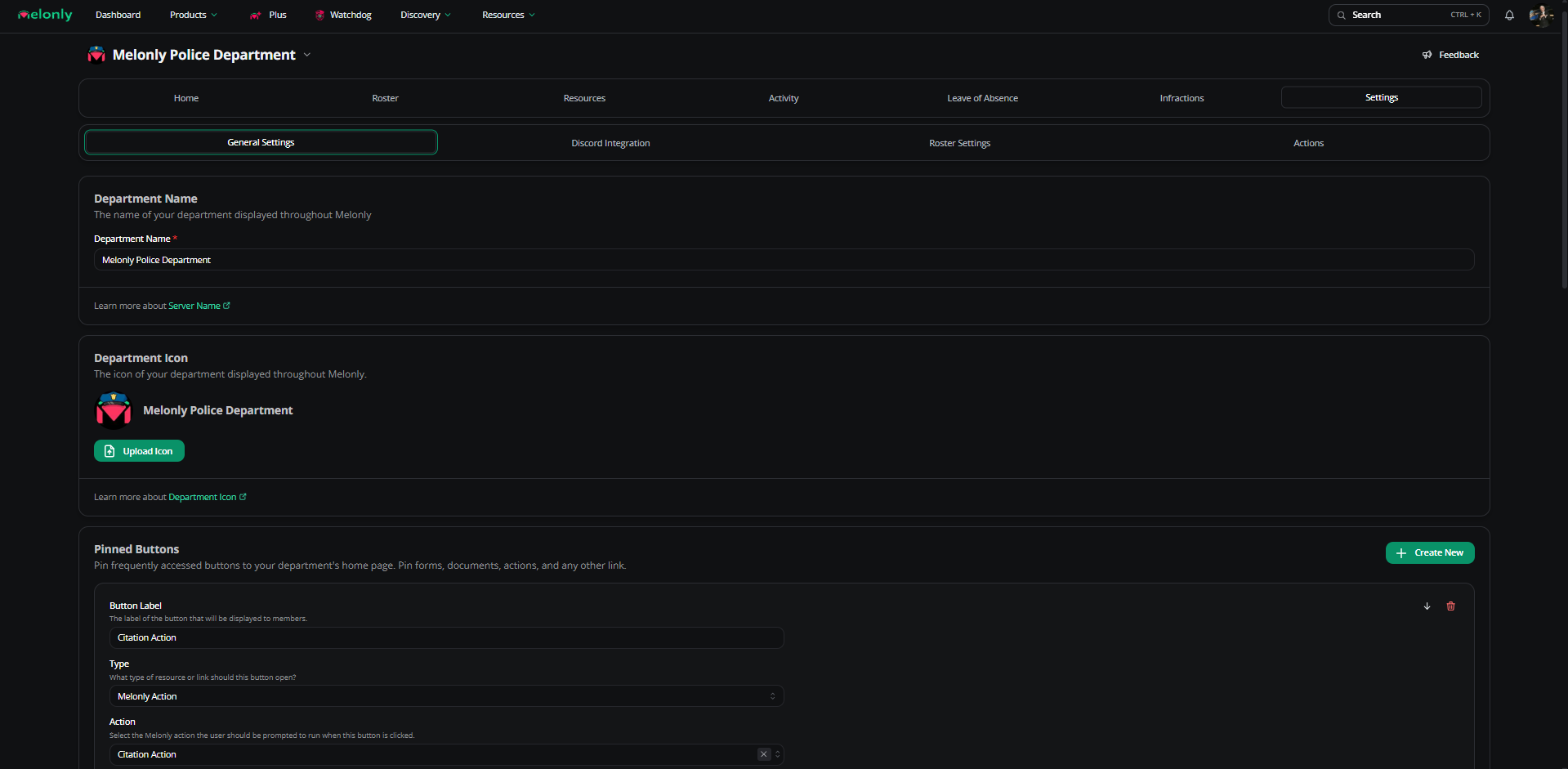 Department Settings Example