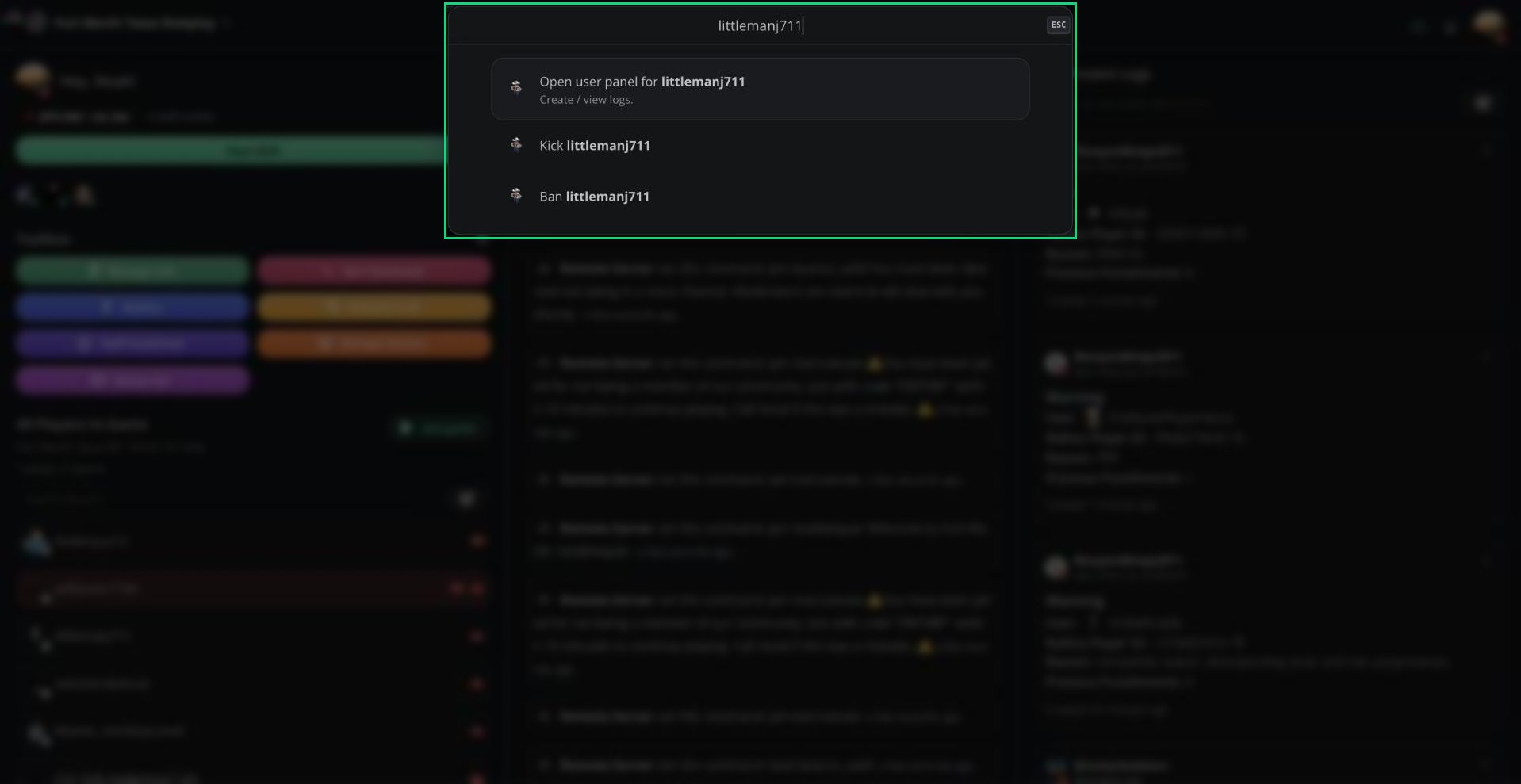 Command Palette search results for a player