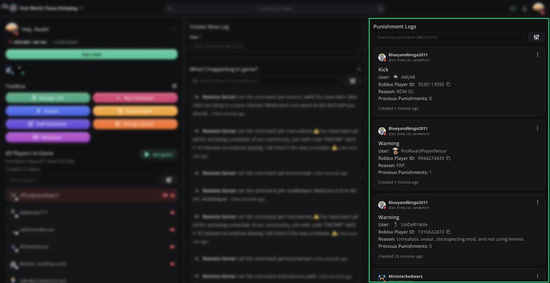 The Punishment Logs column