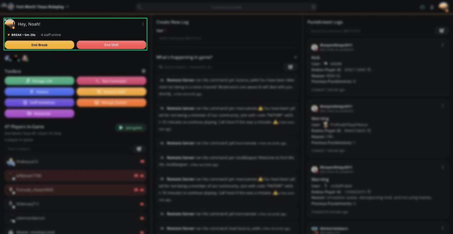 Shift controls while on break