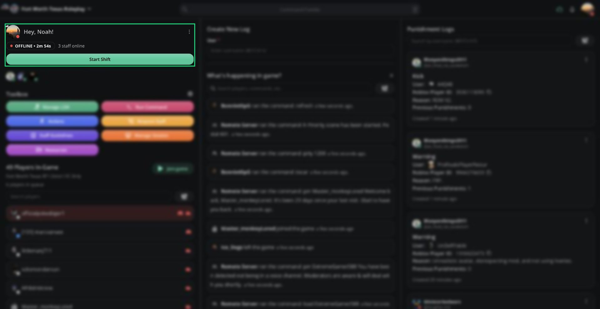 Shift controls while off shift