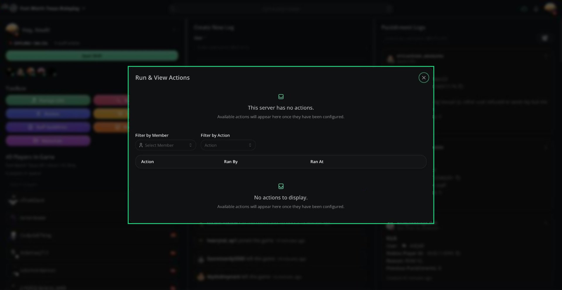 The Run and View Actions window
