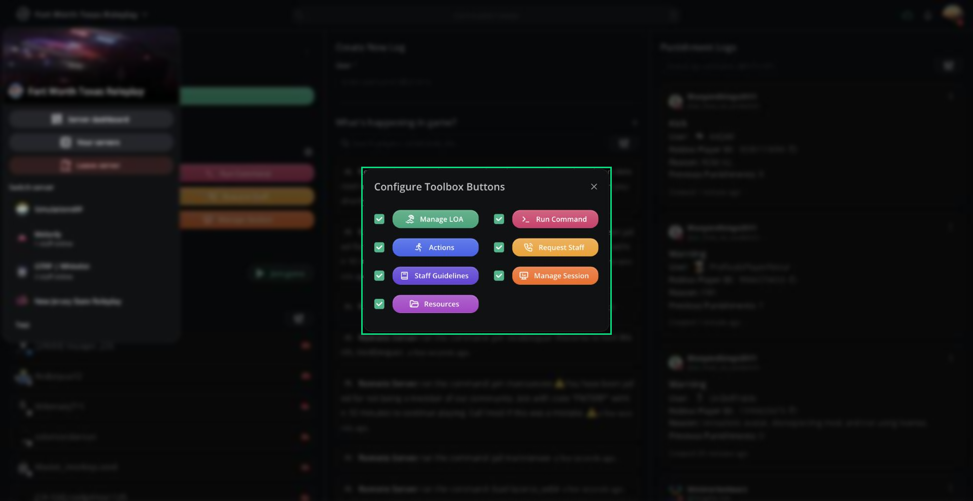 The Configure Toolbox Buttons window