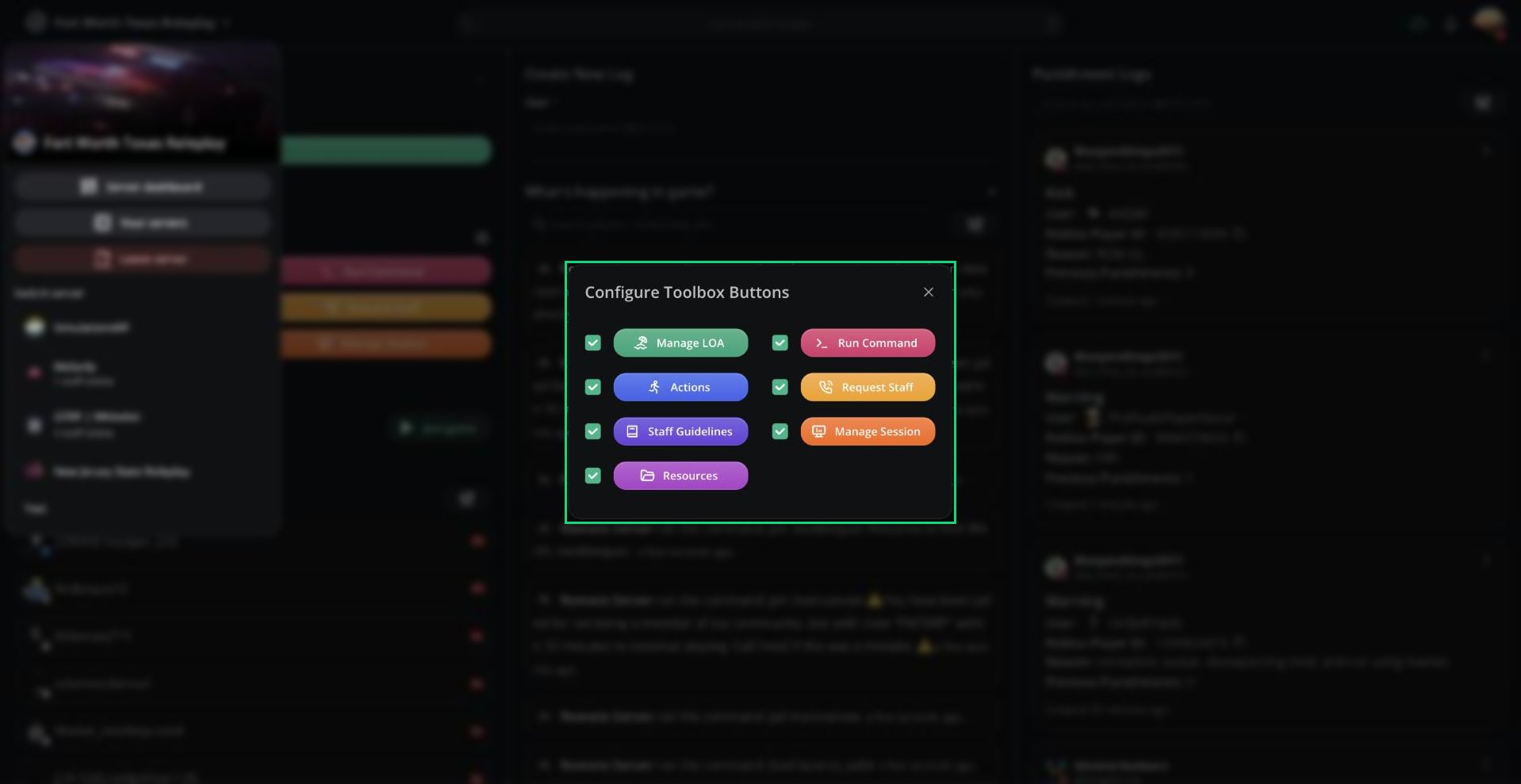 The Configure Toolbox Buttons window