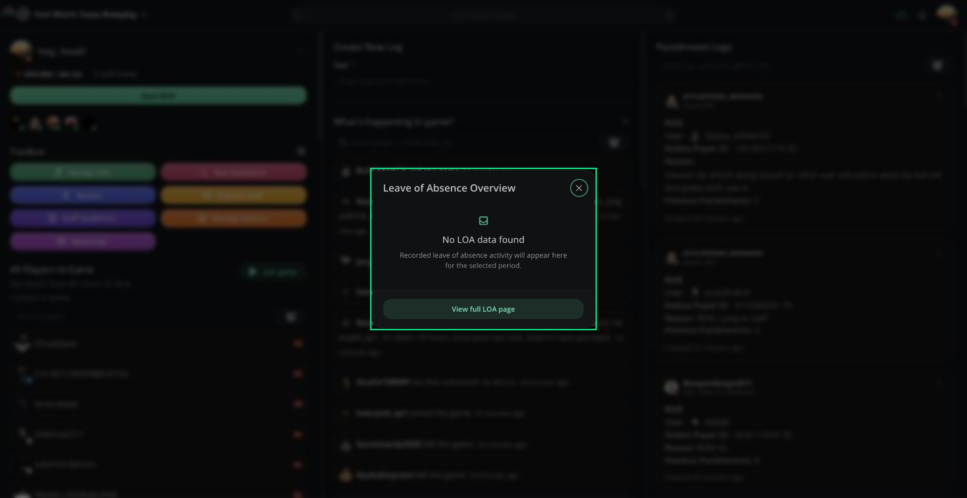 The Leave of Absence Overview window