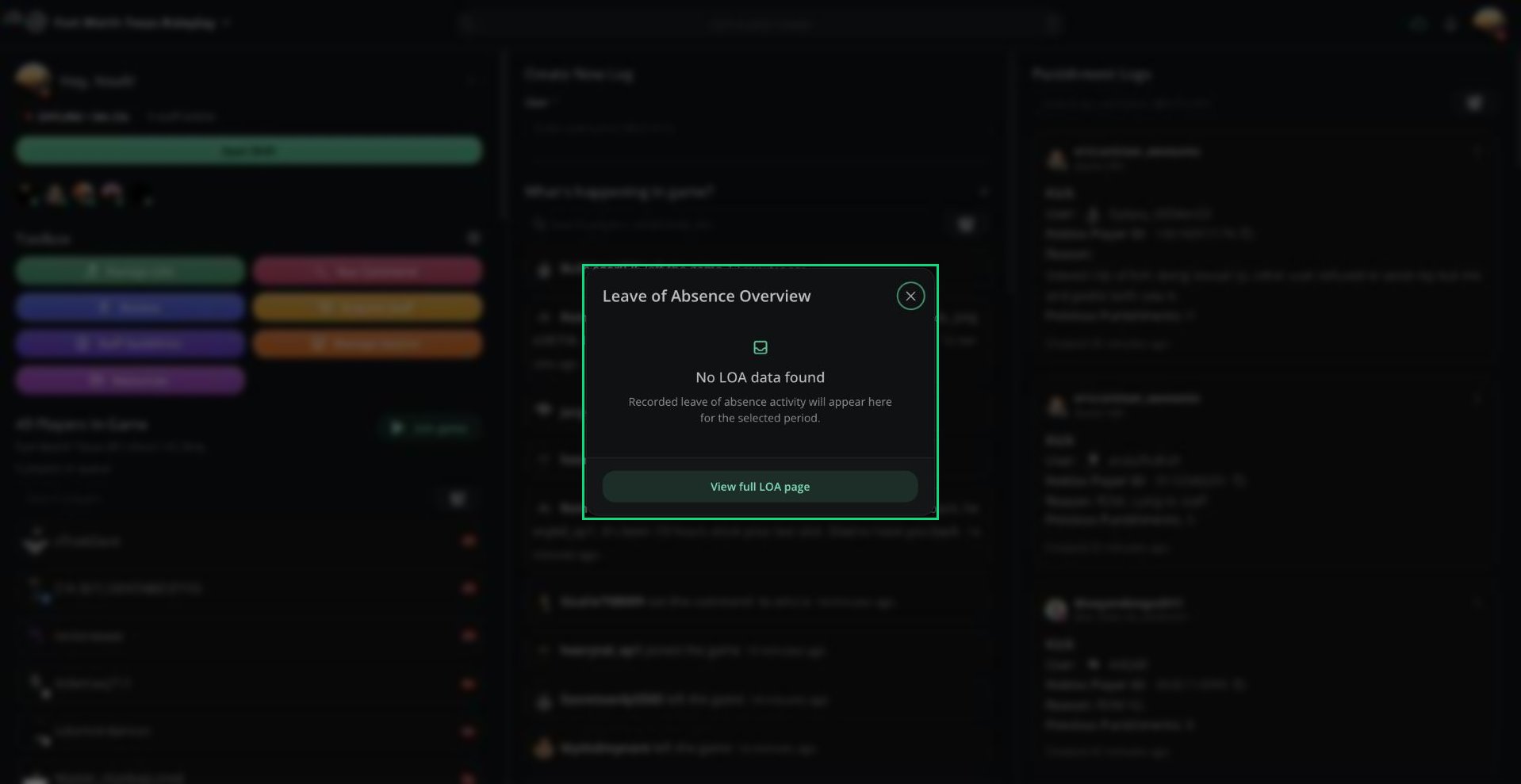 The Leave of Absence Overview window