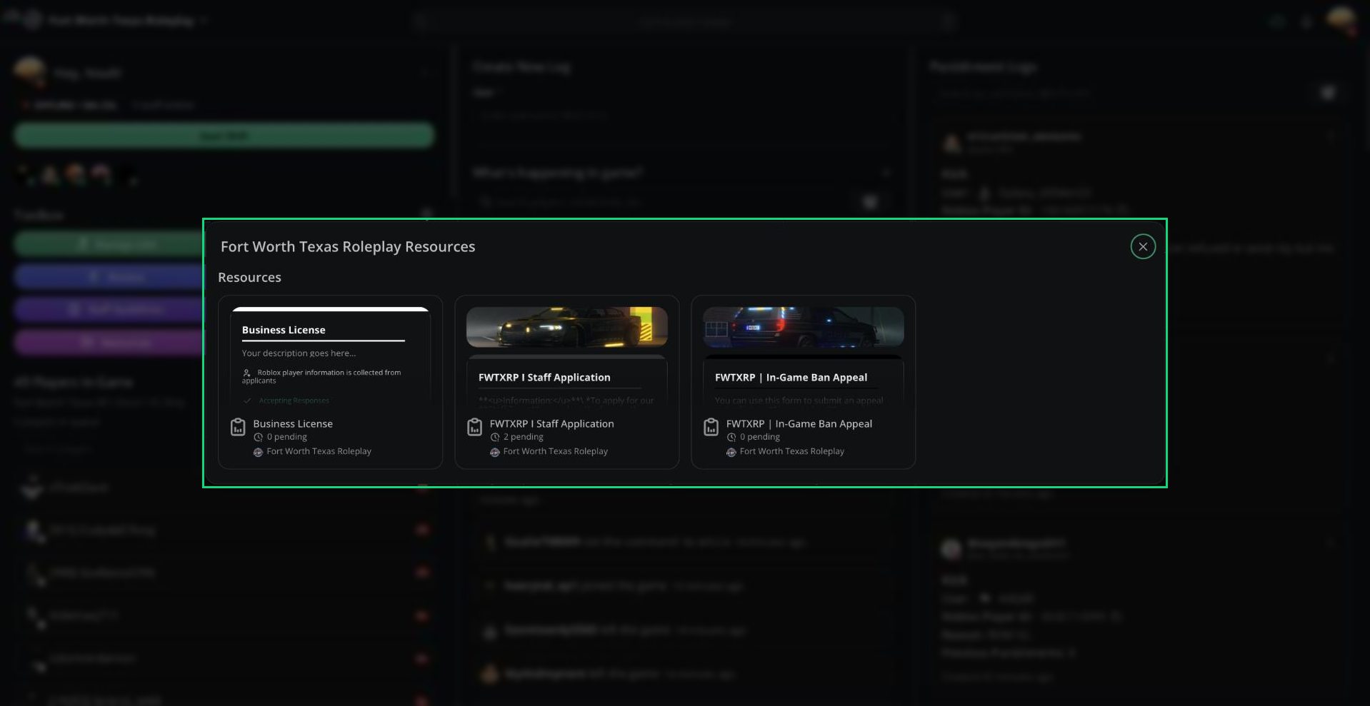 The server Resources window
