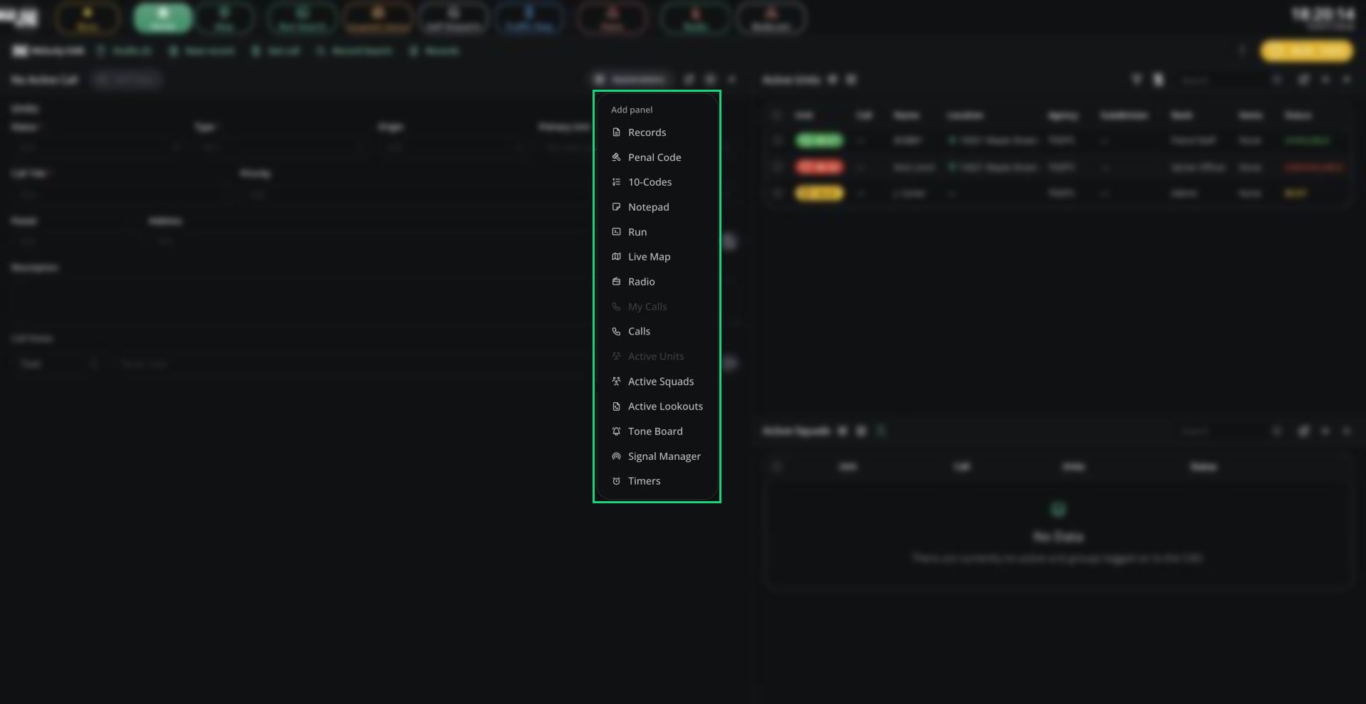 The Add panel menu opened from a pane's + button
