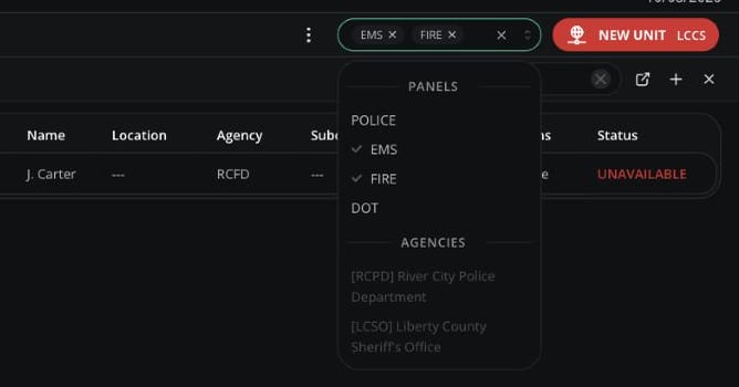 Selective Dispatching box open with Fire and EMS selected