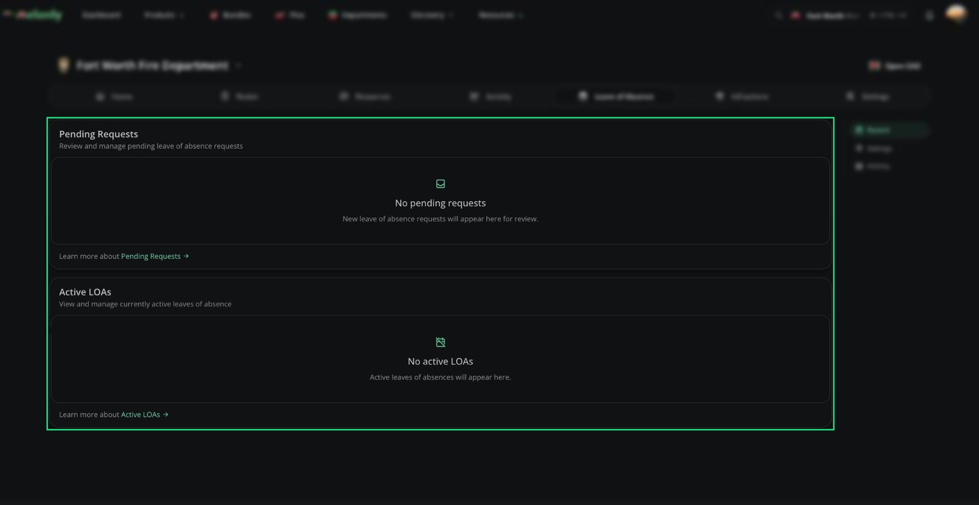 The Recent page with Pending Requests and Active LOAs