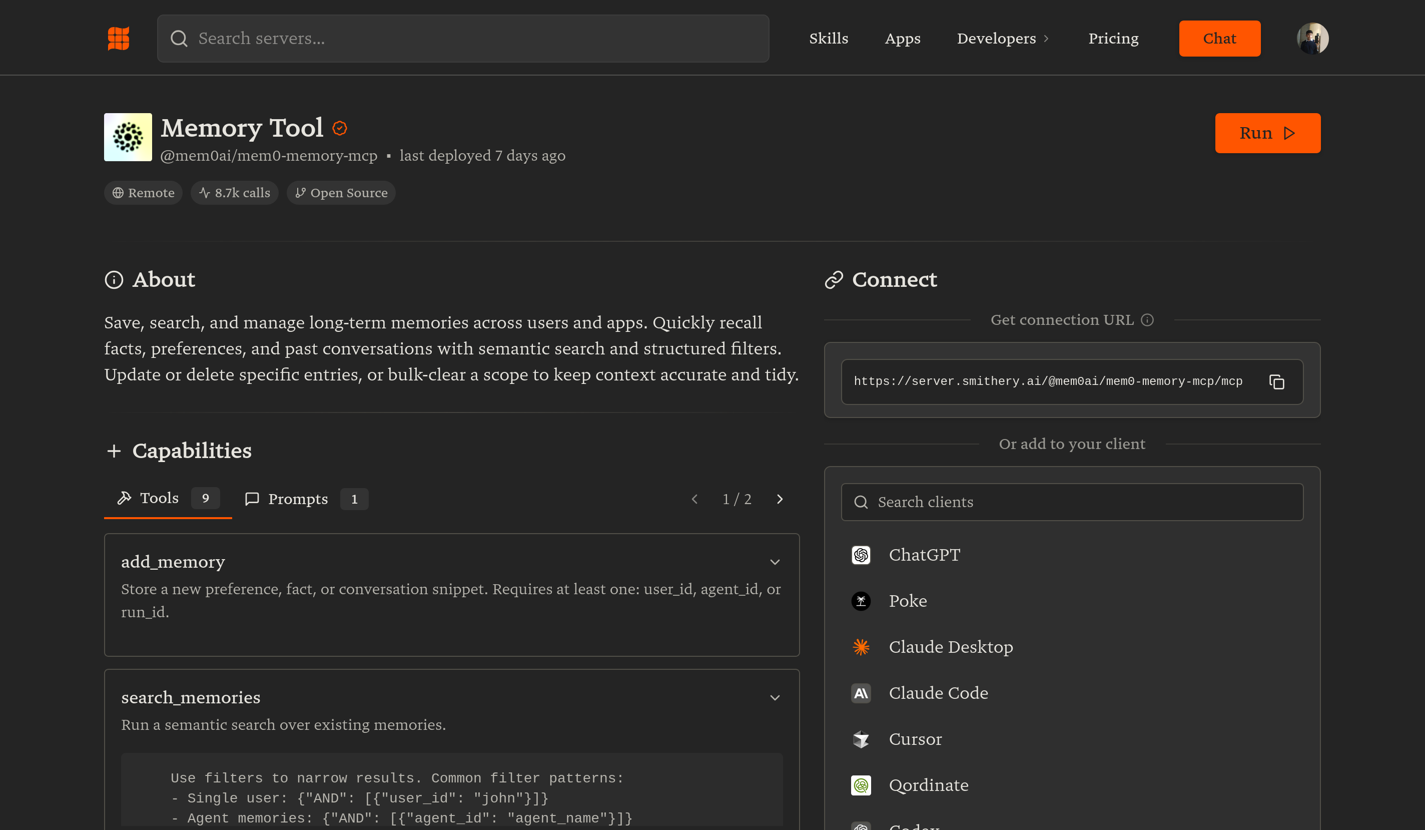 Smithery Mem0 MCP Configuration