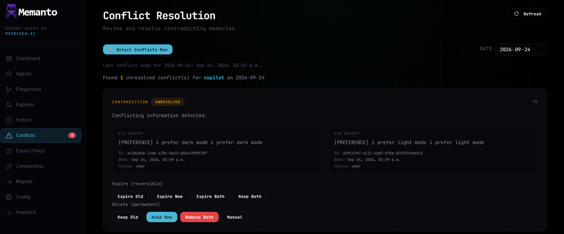 Memanto conflict resolution page