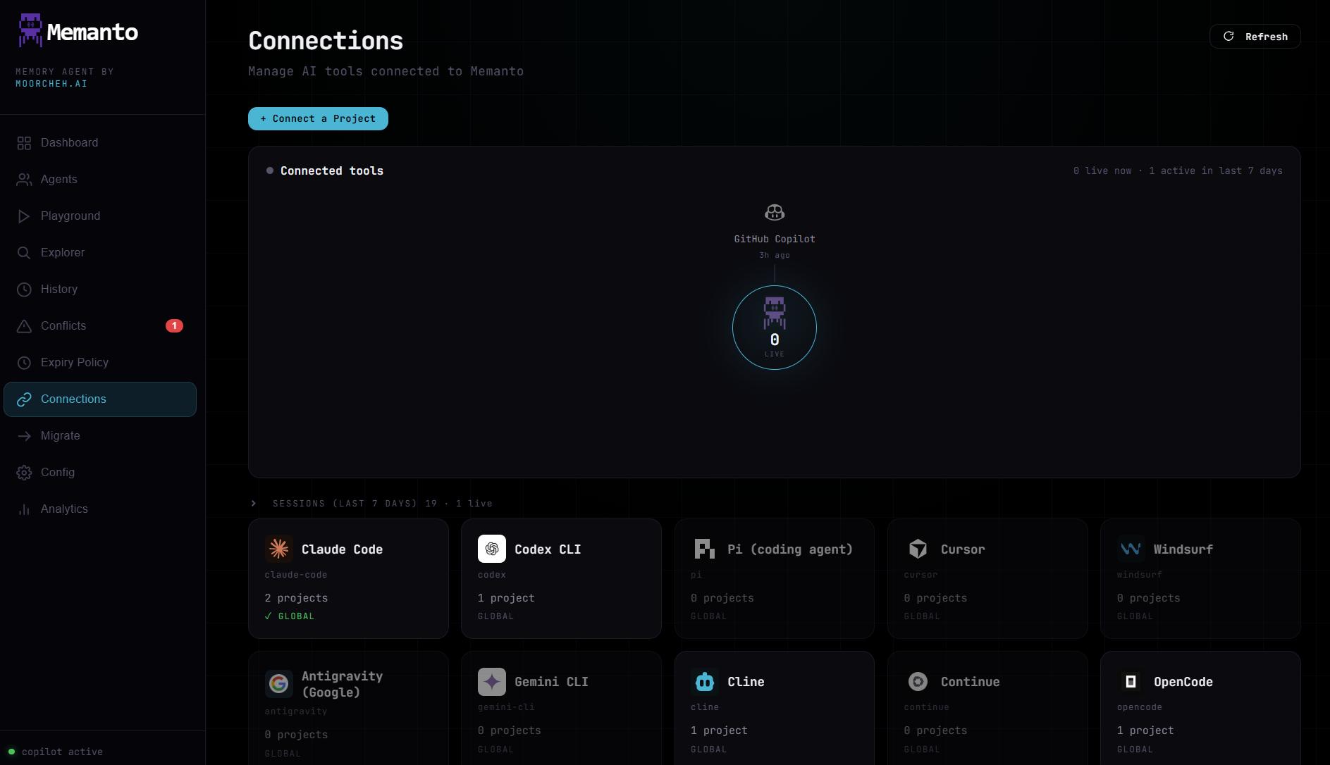 Memanto connections page