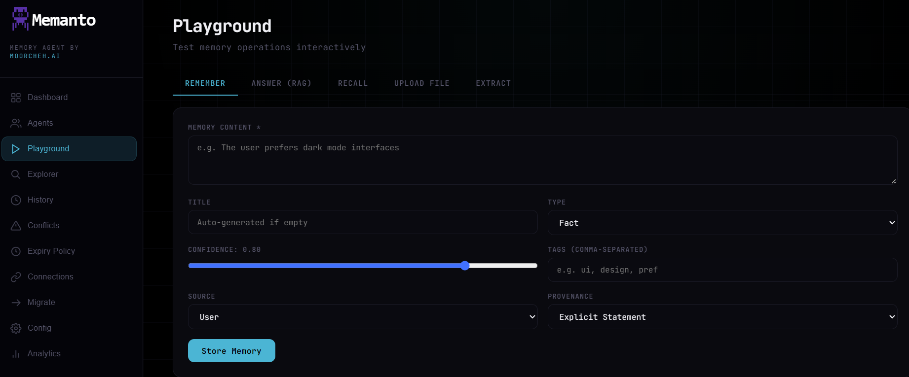 Memanto playground page