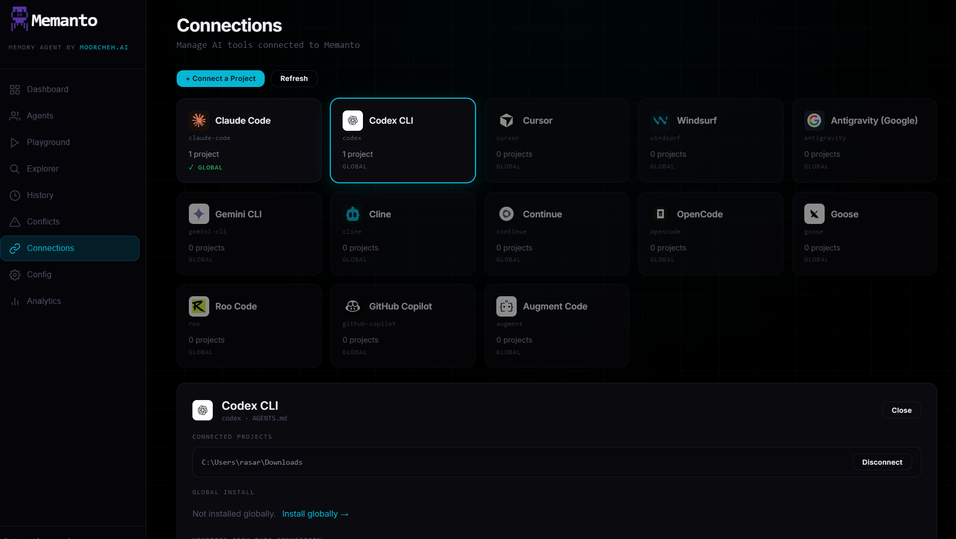 Memanto connections page
