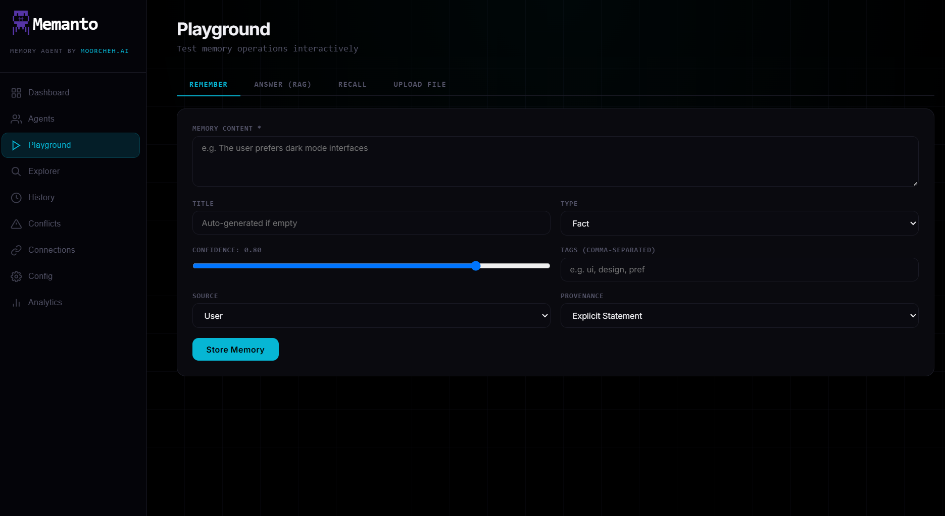 Memanto playground page