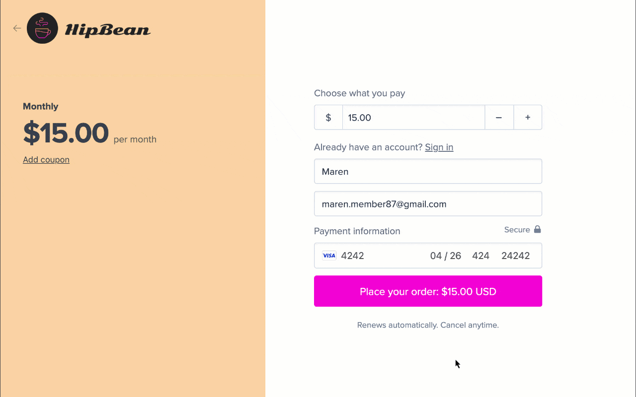 Custom fields checkout process