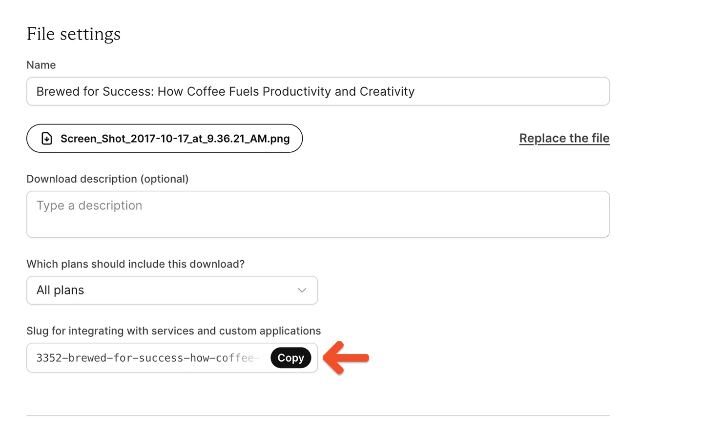 Finding a download's slug in the download editor