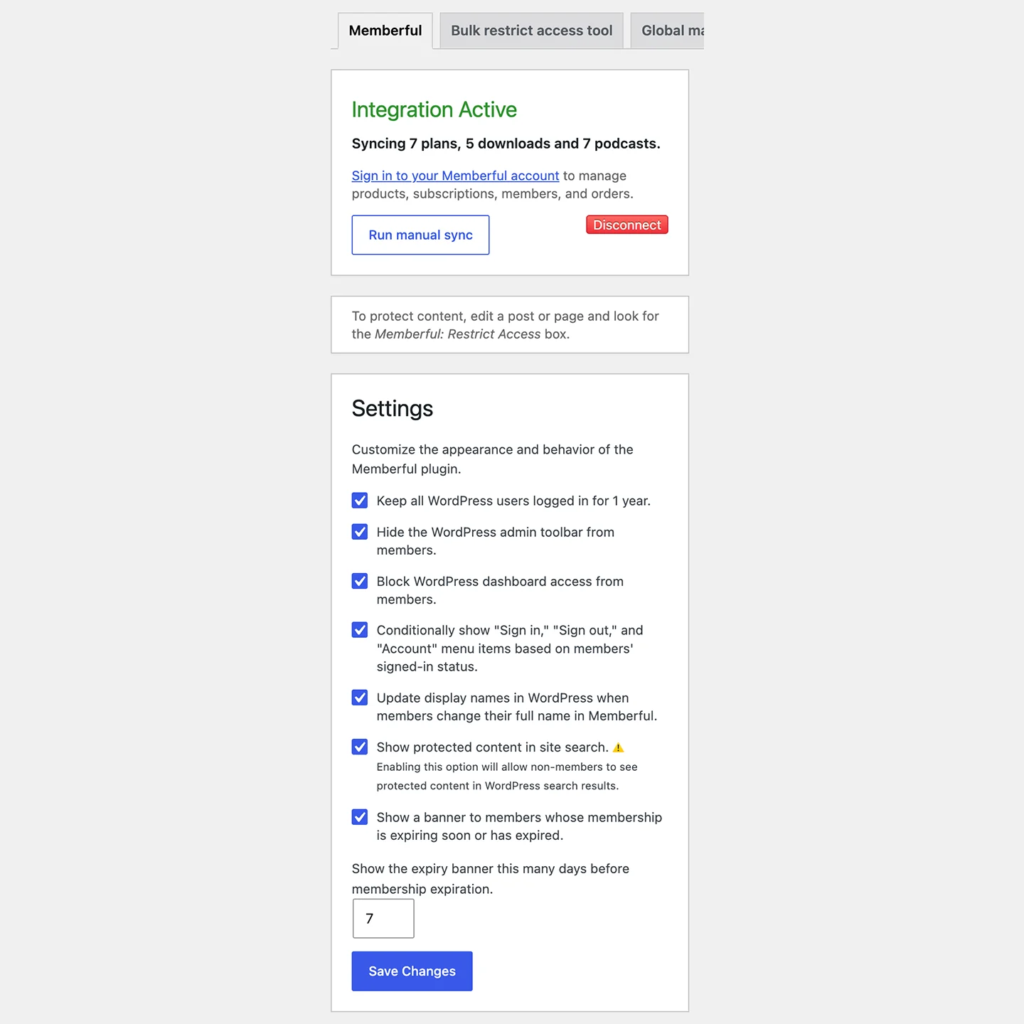 Memberful WP Plugin Settings