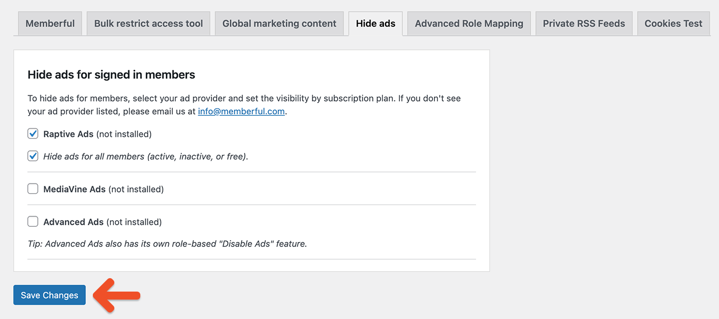 Hide ads and save changes