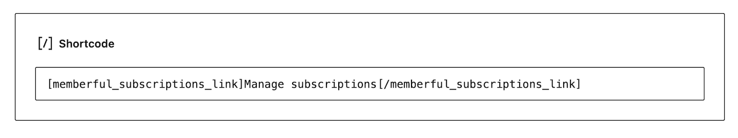 Subscriptions Page Shortcode