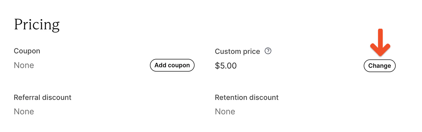 Editing a member's custom price