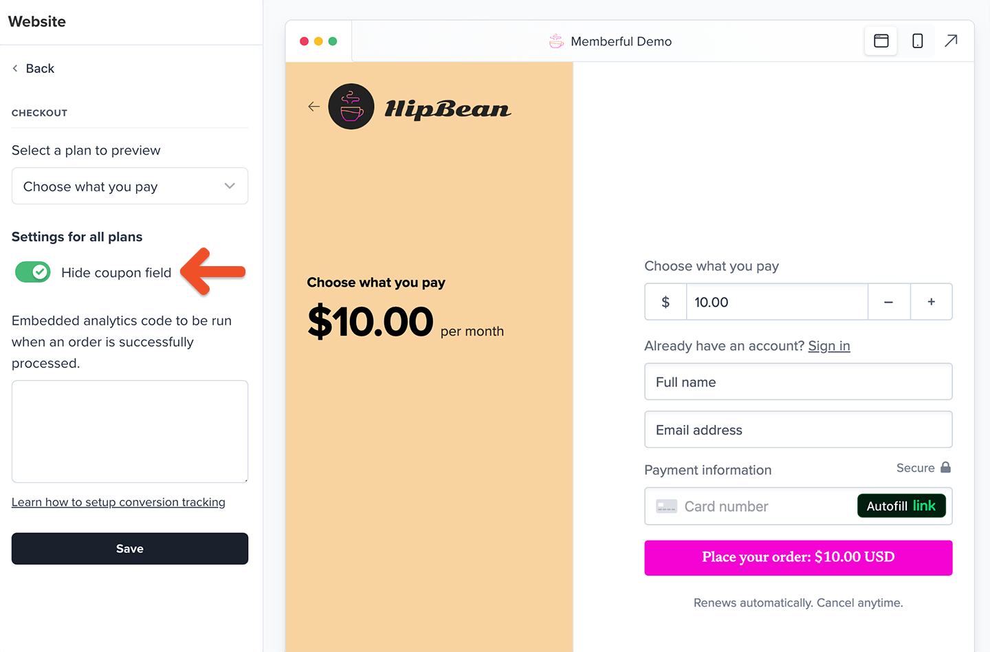 Hide coupon field
