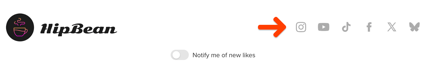 Social media links displayed on member website pages