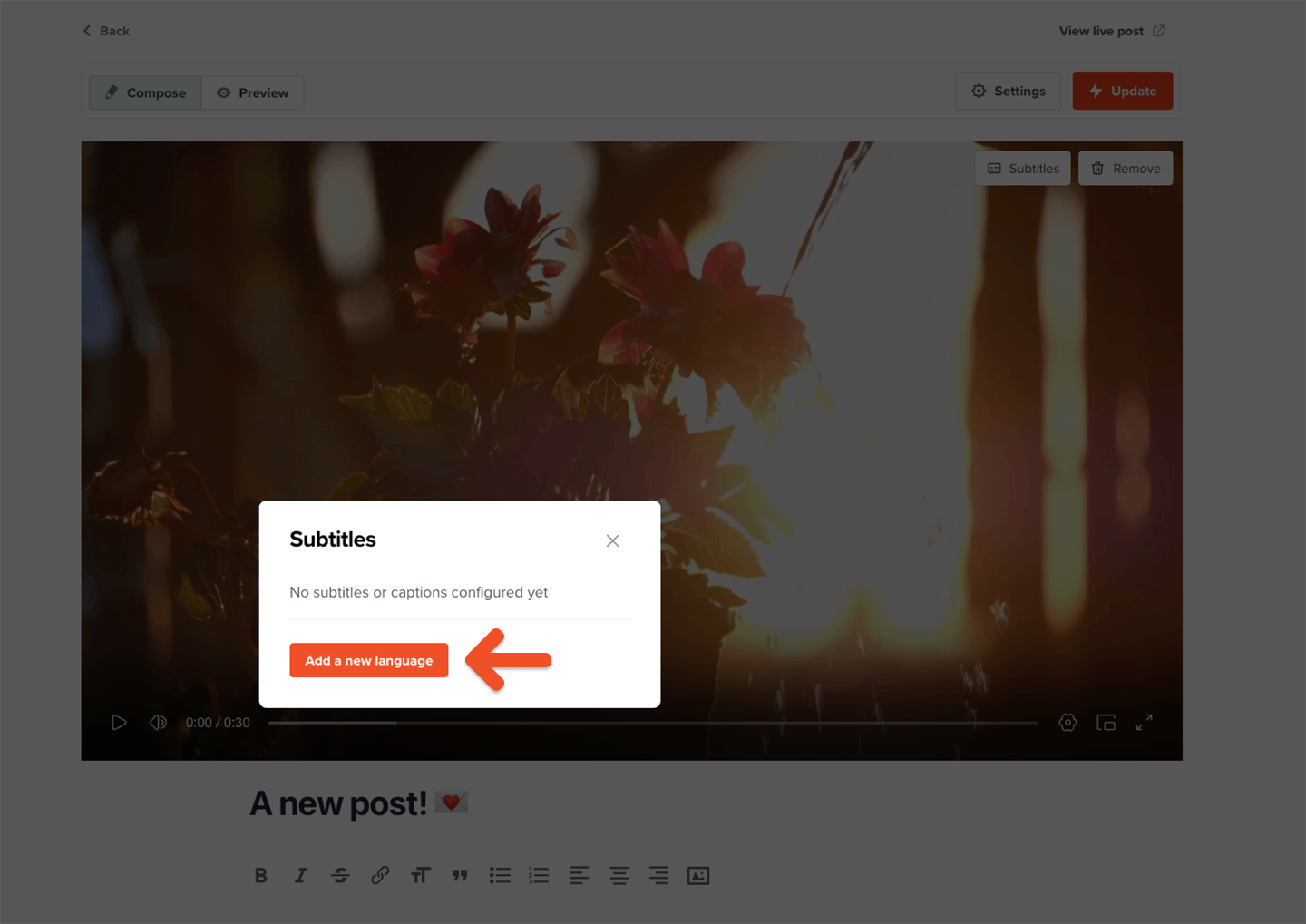Add subtitle button