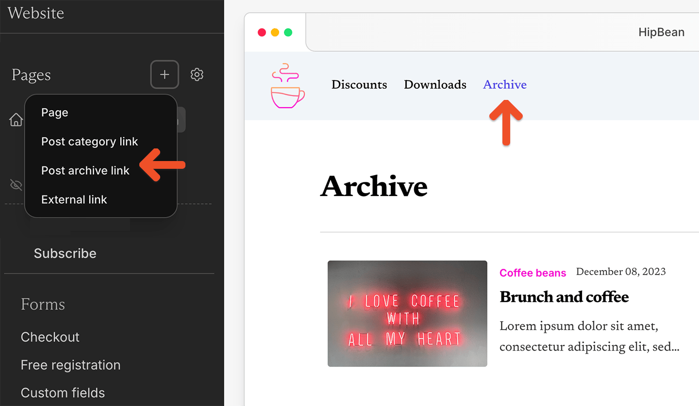 Add a post archive link