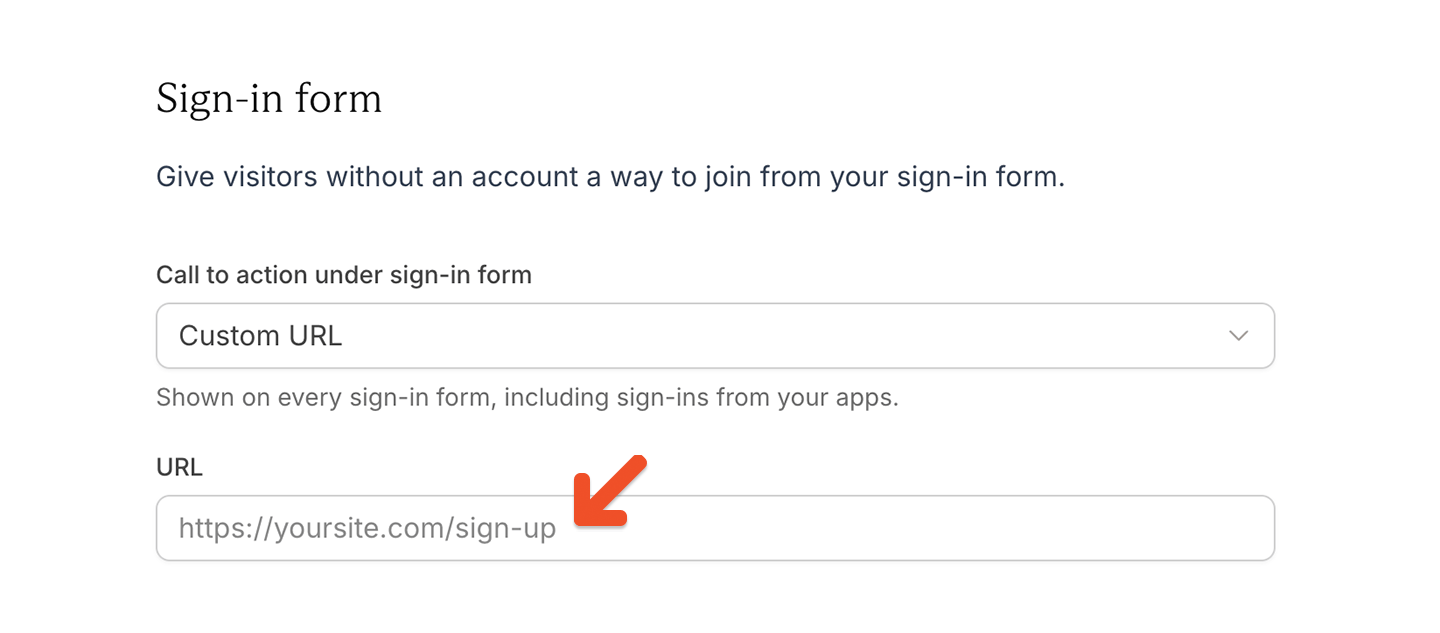 URL field for a custom sign-up destination