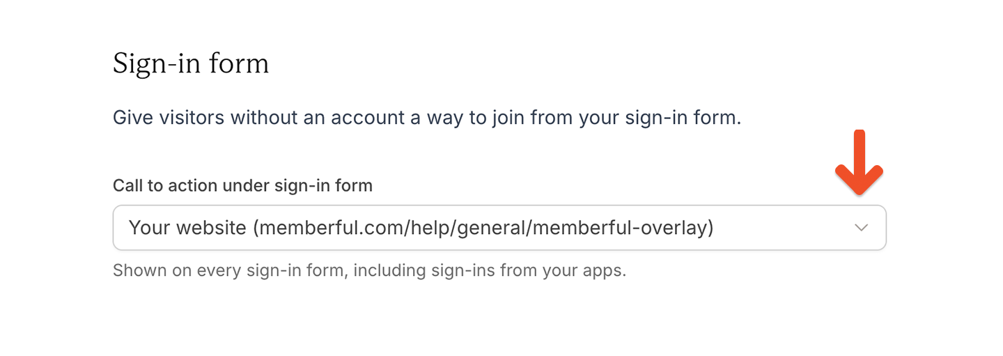 Call to action dropdown in the Memberful dashboard