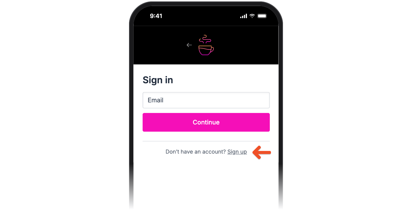 Sign-up link below the email field on the sign-in form
