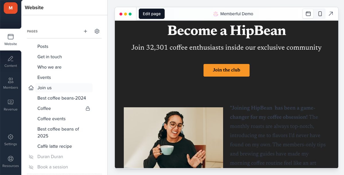 Member Page Settings