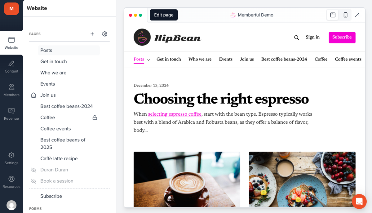 Member Website Settings