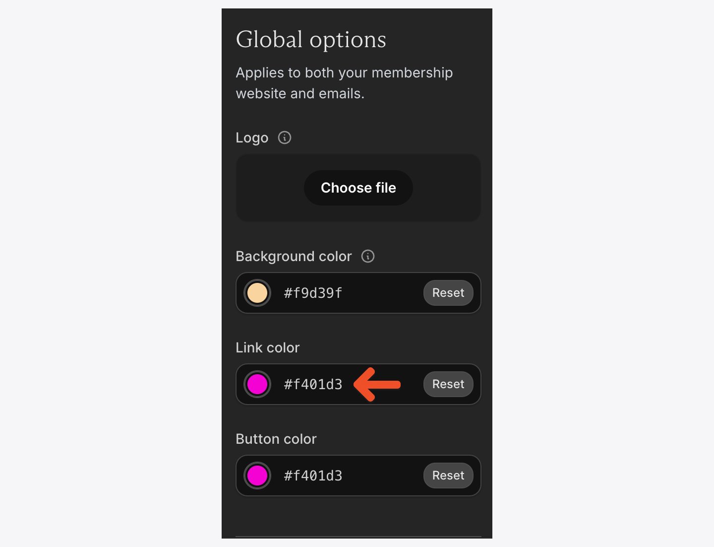 Configure the link color in the Branding settings