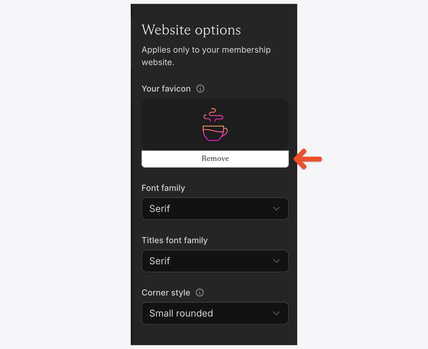 Remove an uploaded favicon image