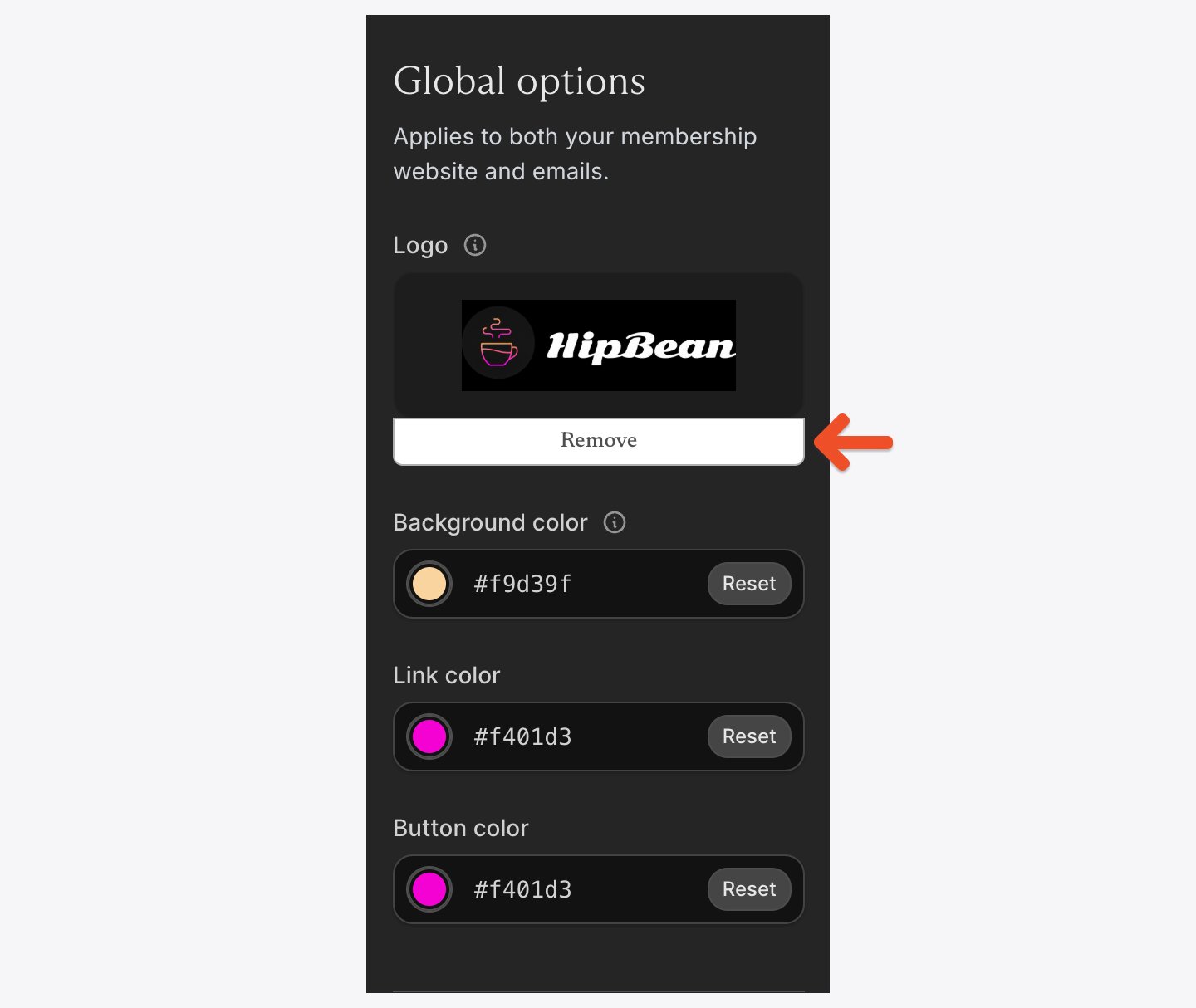 Remove an uploaded logo image