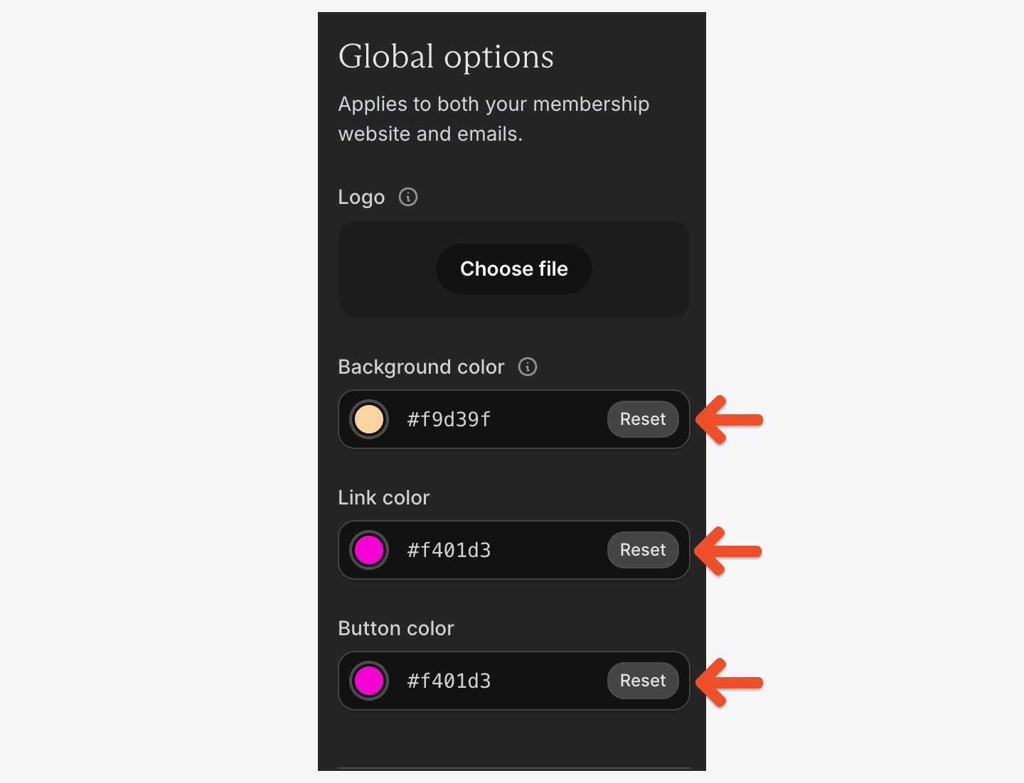 Reset a branding color to the Memberful default