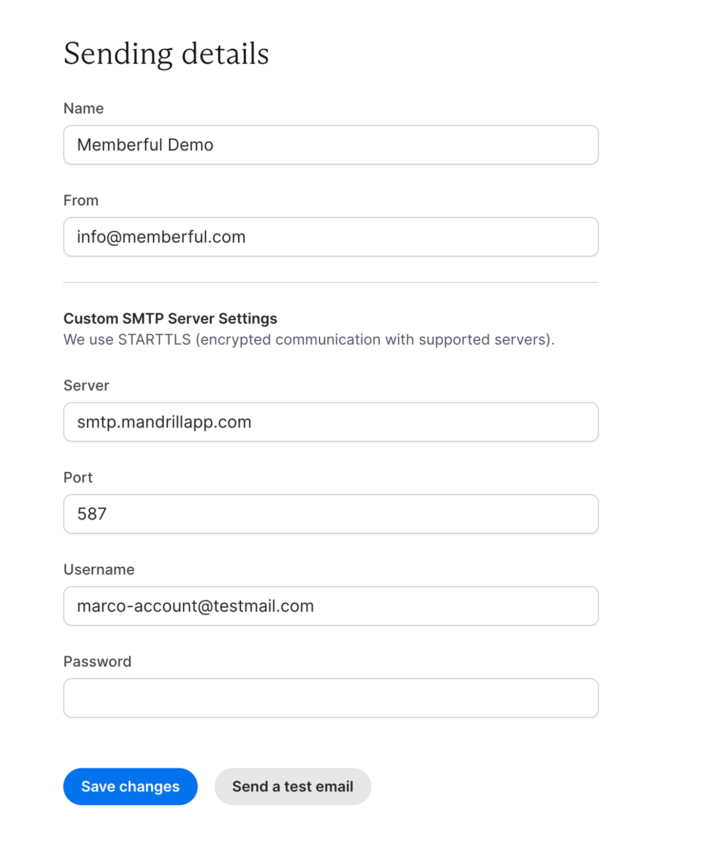 Enter SMTP server and sender details