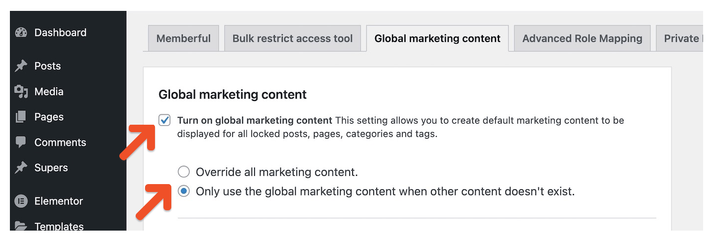 Global marketing content options