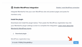 Copy the WordPress registration key