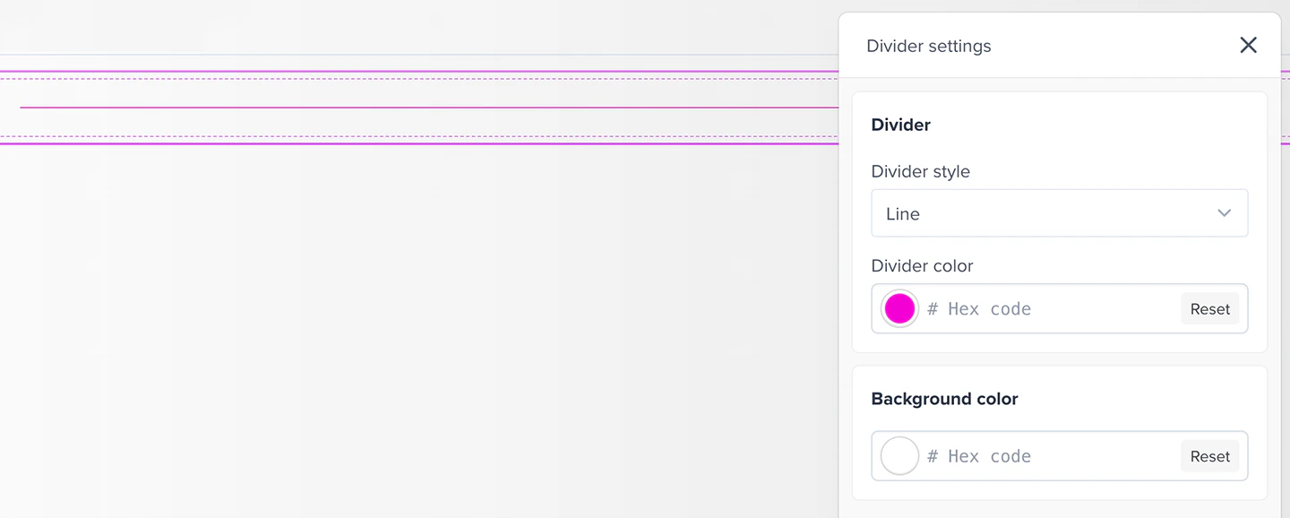 Divider block settings